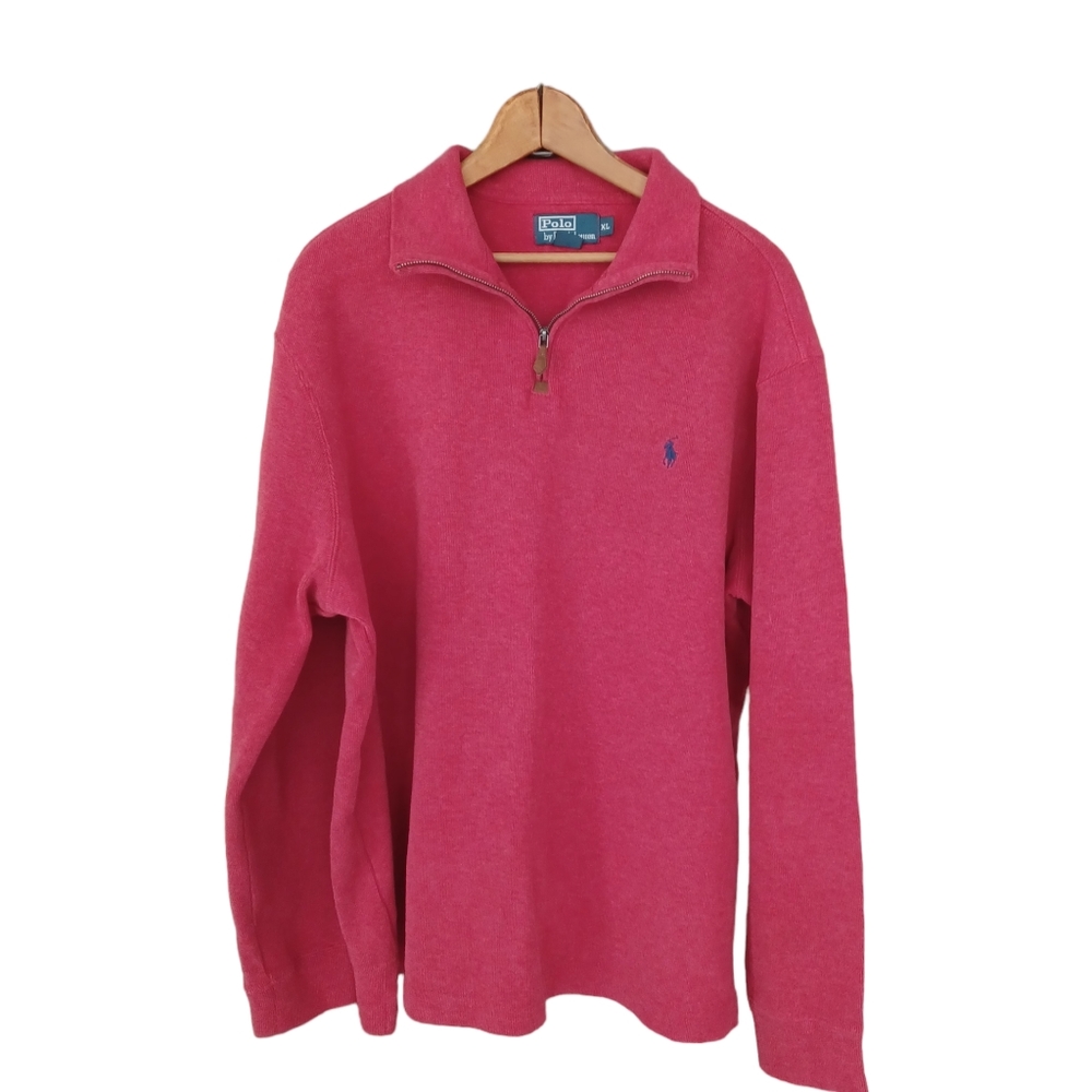 POLO RALPH LAUREN • XL red 1/4 zip sweater pullover Fall Winter preppy Men's